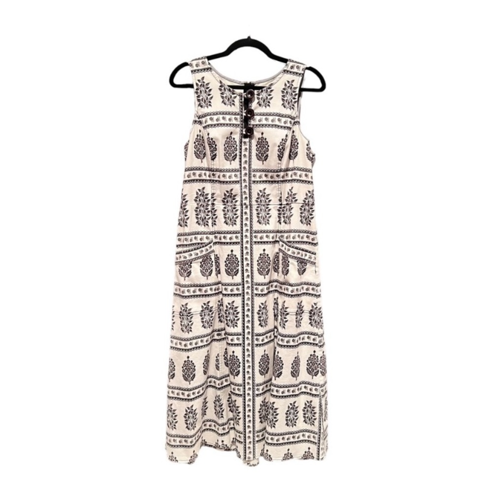 Anthropologie Woodblock MIDI Dress size 12 Fit-n-Flare sleeveless with POCKETS! - Picture 2 of 7